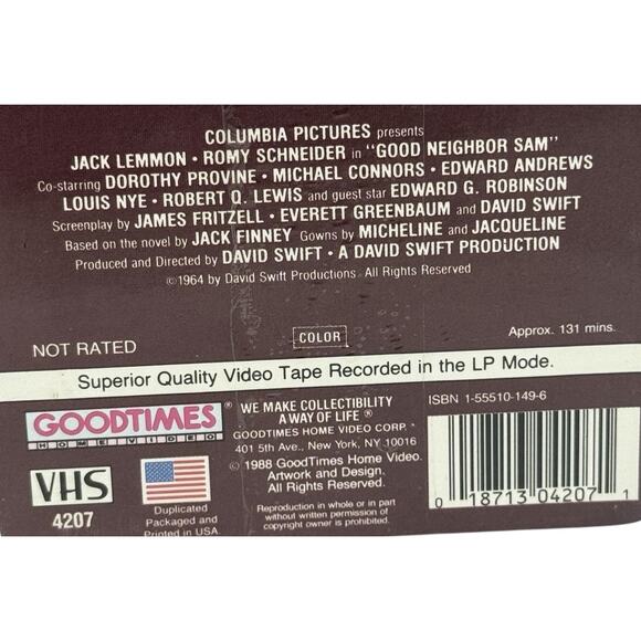 Jack Lemmon - Good Neighbor Sam 1964 Movie VHS 1988 Good Times Video Comedy New - Picture 6 of 10